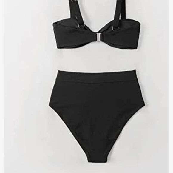 NEW CUPSHE Black Bikini Set High-Waisted Belted Knotted Sweetheart Top – Size XL - Picture 5 of 7